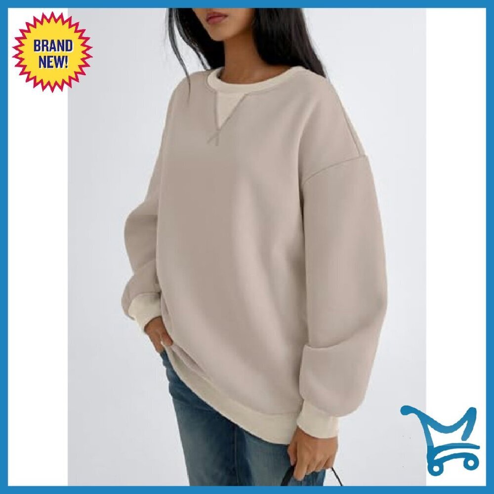Oversized Color Block Fleece Crewneck Sweatshirt Women's Cozy Casual - Picture 4 of 6